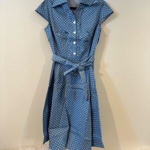 Elegant Blue Polka Dot Midi Dress